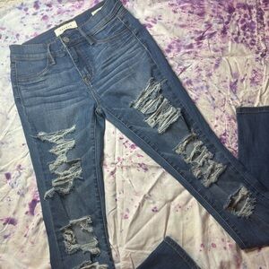 PacSun Women's Low Rise Distressed Blue Skinny Jeans